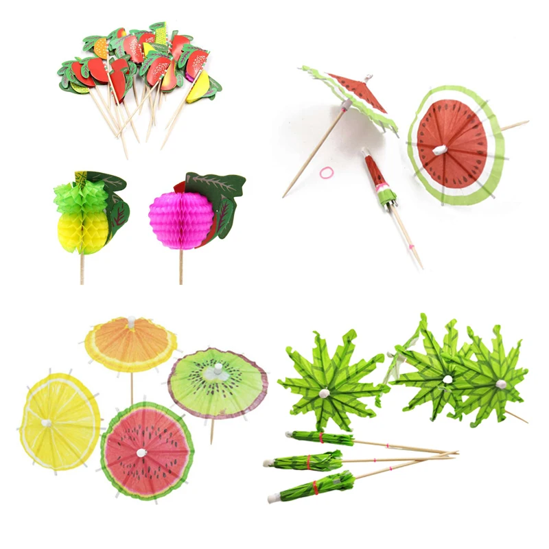 20/50PCS Coconut Tree Watermelon Paper Umbrella Cocktail Parasols Drink Fruit Picks Cake Topper Birthday Party DIY Home Supplies