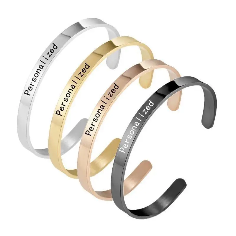 Rinhoo Women Men Personalized Engraved Custom Name Bracelet Stainless Steel Jewelry Name Words Letters Custom Bracelet Bangle
