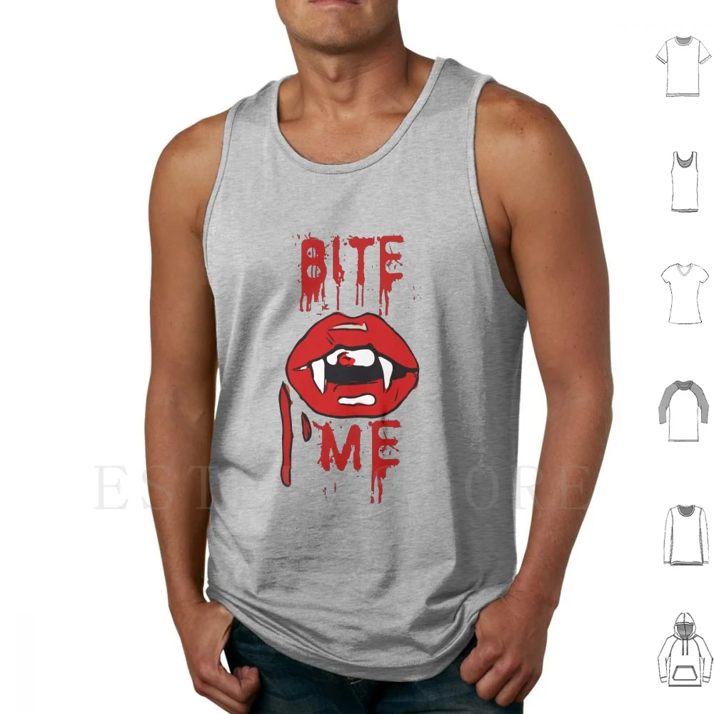 Bite Me Vampire Lips Tank Tops Vest Bite Me Blood Splatter Vampire Lips Teeth Mouth Sharp Teeth Fangs Halloween American