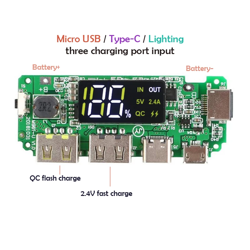 Módulo de carga de pantalla Digital, batería de litio 18650, salida USB Dual 5V2.4A con módulo de aumento de pantalla