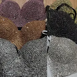 Gorgeous Rhinestone Beading Bustier Pearls Diamond crops tops Push Up Night Club Bralette Women's Bra Cropped Top fashion