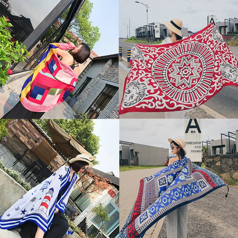 Summer Scarves Cotton and Linen Ethnic Travel Scarf Holiday Shawl Female Pashimina Seaside Beach Towel Gauze Bufanda Poncho