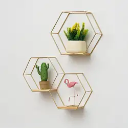 Nordic Hexagonal Iron Storage Stand Small Pot Wall Holder Home Shelf Storage Holder Contracted Design Decorative Shelves for