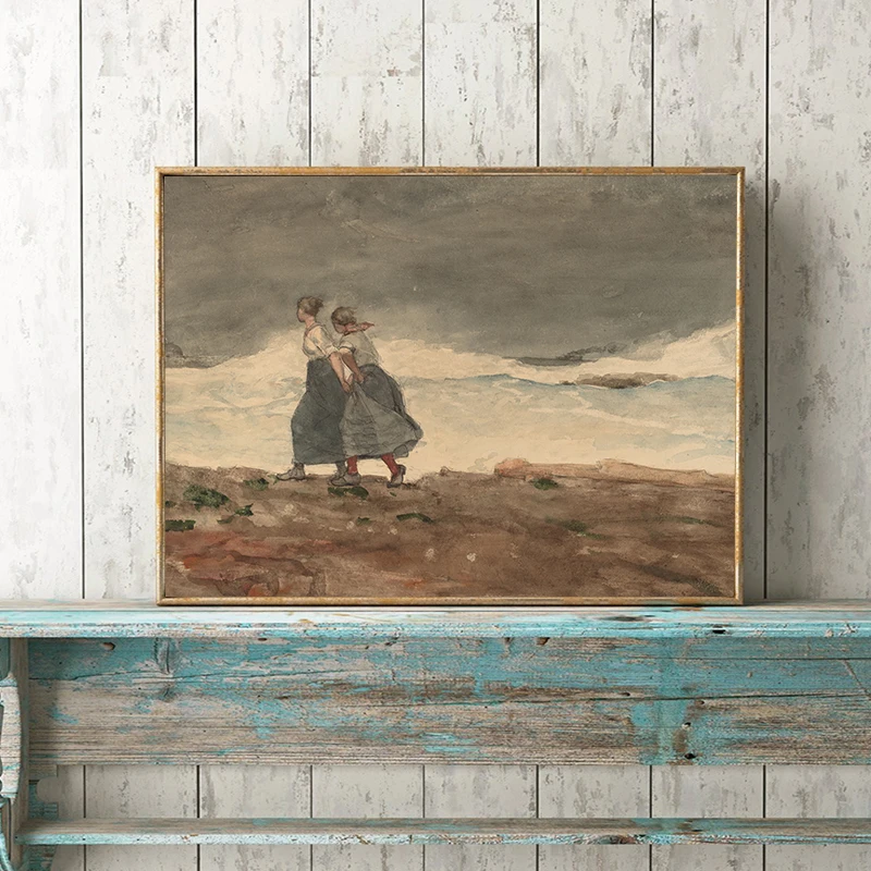 Vintage Oil Painting on Canvas Poster Storm Watching Portrait Seascape Reproduction Fine Art Prints Gallery Wall Picture Decor