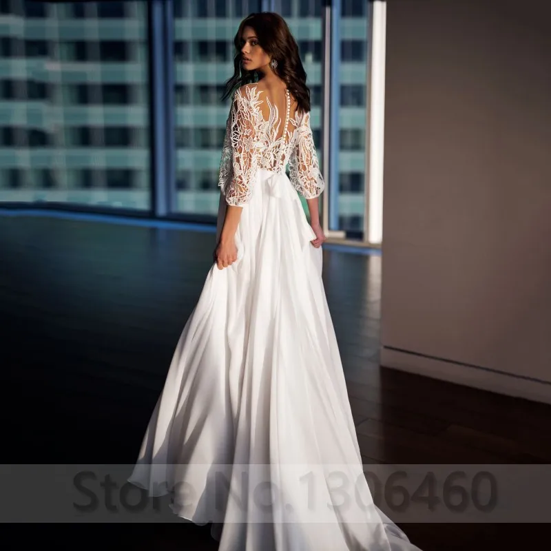 Thinyfull Elegant Chiffon A-Line Wedding Dresses Long Sleeve Appliques Floor Length Boho Bride Gown Robe de mariée Custom Made