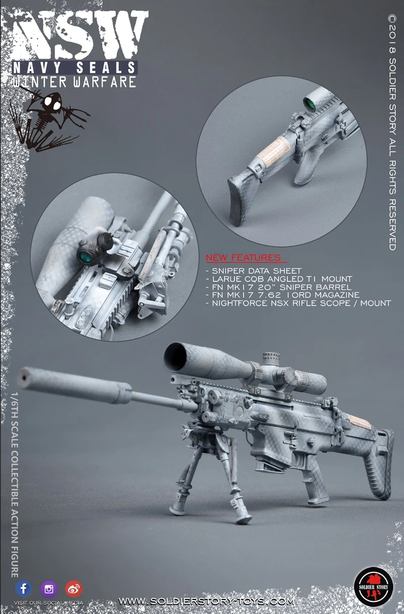 

SoldierStory SS109 1/6th Snow NSW WINTER WARFARE Soldier Doll Weapon MK17 Sniper Gun Full Set For Doll Action Collectable