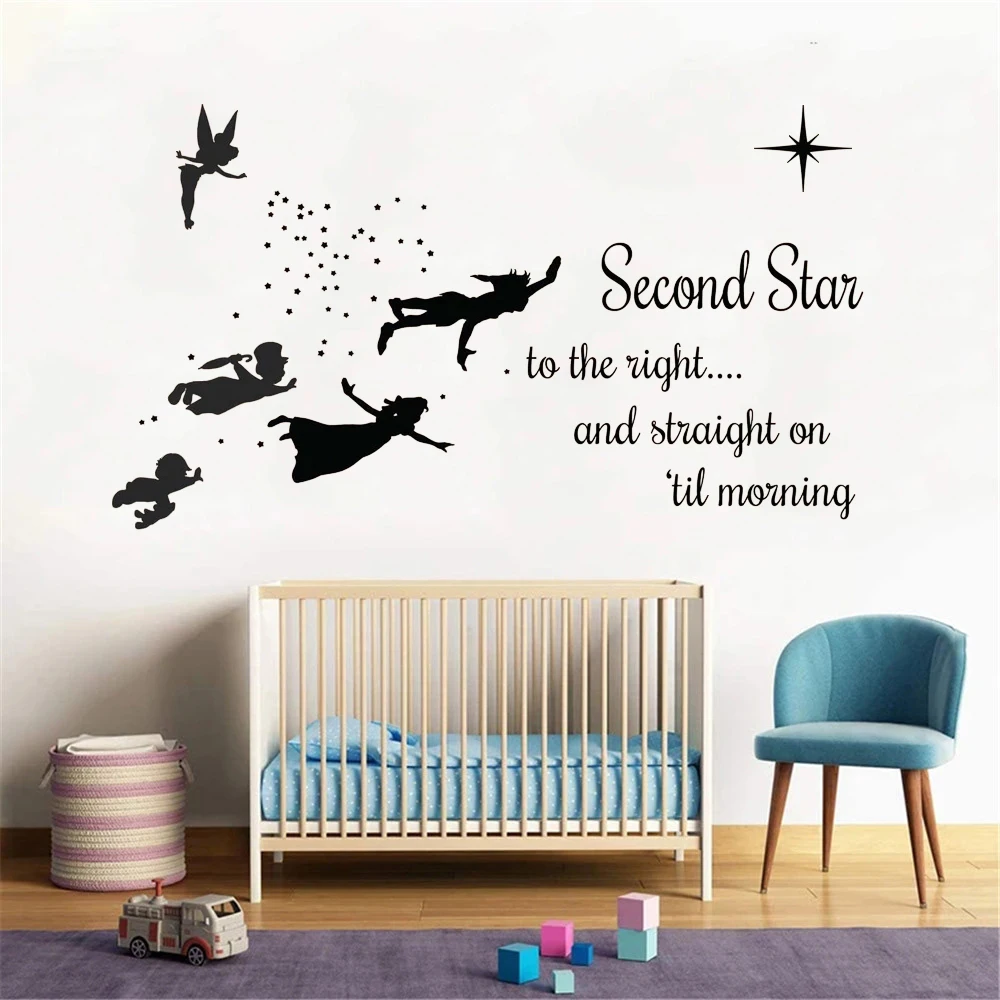 Peter Pan Wall Decal,Peter Pan Quotes Vinyl Sticker Neverland Stars Decal Child Kids Room Decoration