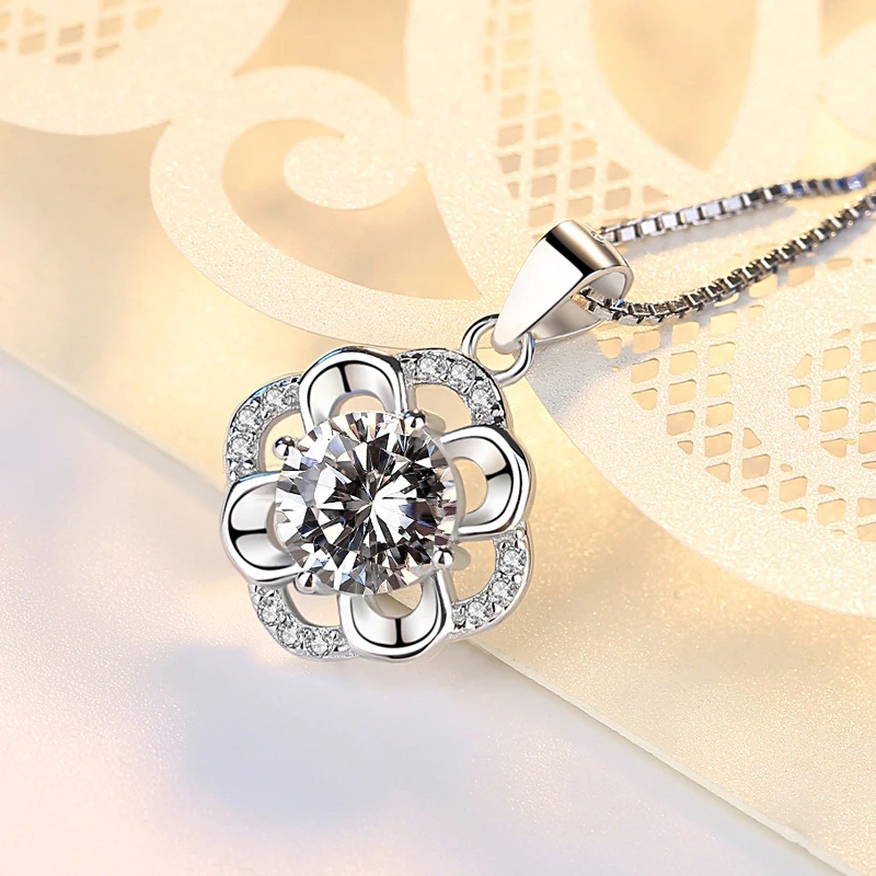 Nowe mody kwiaty na przyjęcie Rhinestone CZ wisiorki Neckalce 925 ze srebra wysokiej próby z cyrkonią Charm naszyjniki kobiety biżuteria prezent ślubny — zdjęcie 6