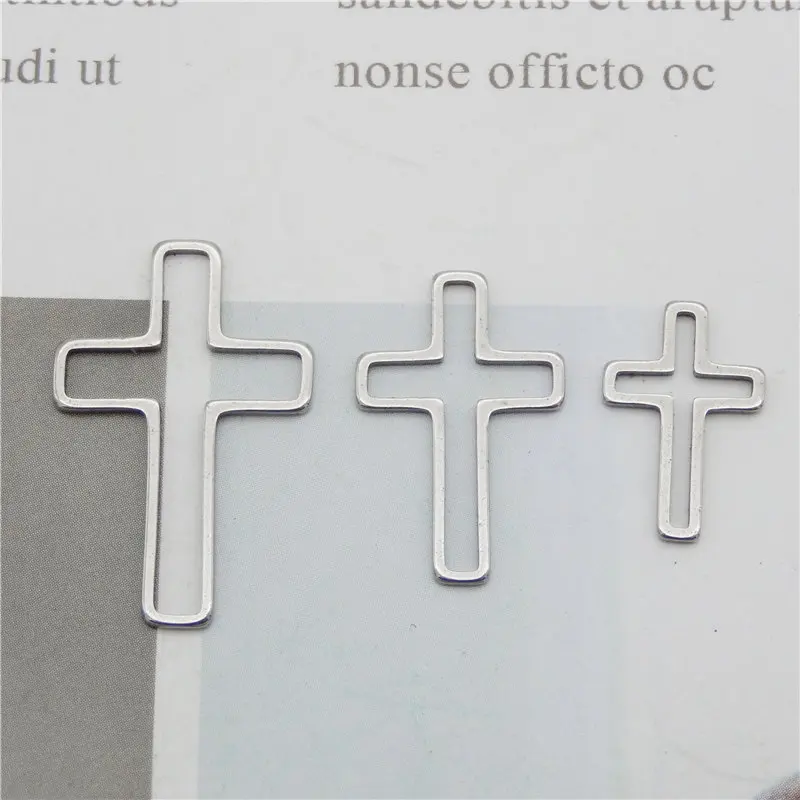 Julie Wang 12PCS Hollow Cross Charms Stainless Steel Pendants Bracelet Jewelry Making Accessory 3 Sizes