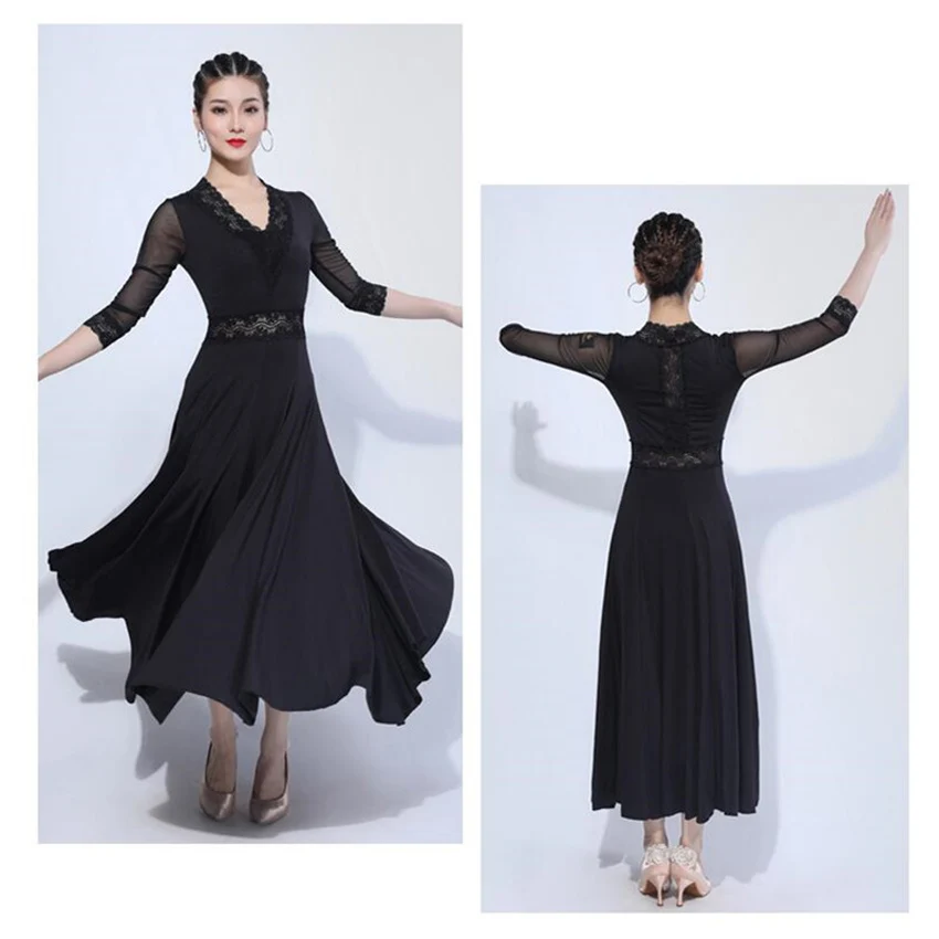 Robe standard en dentelle à manches courtes pour femmes, vêtements de flamenco pour filles, performance d'entraînement moderne, salle de Rh, phtalmesh