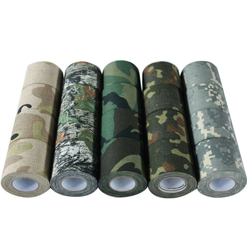 4.5cm * 500cm kamuflaż Camo taśma Wrap bandaże naklejki bawełniane tkaniny na zewnątrz Camping kamera myśliwska teleskop