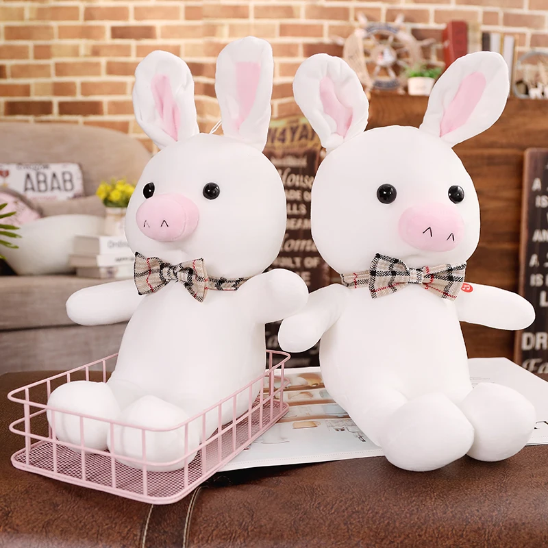 Pig Rabbit Piggy Bunny Bow Tie Plush Toy Stuffed Doll Cartoon Animal Dad Mom Appease Bedtime Story Friend Boy Girl Birthday Gift