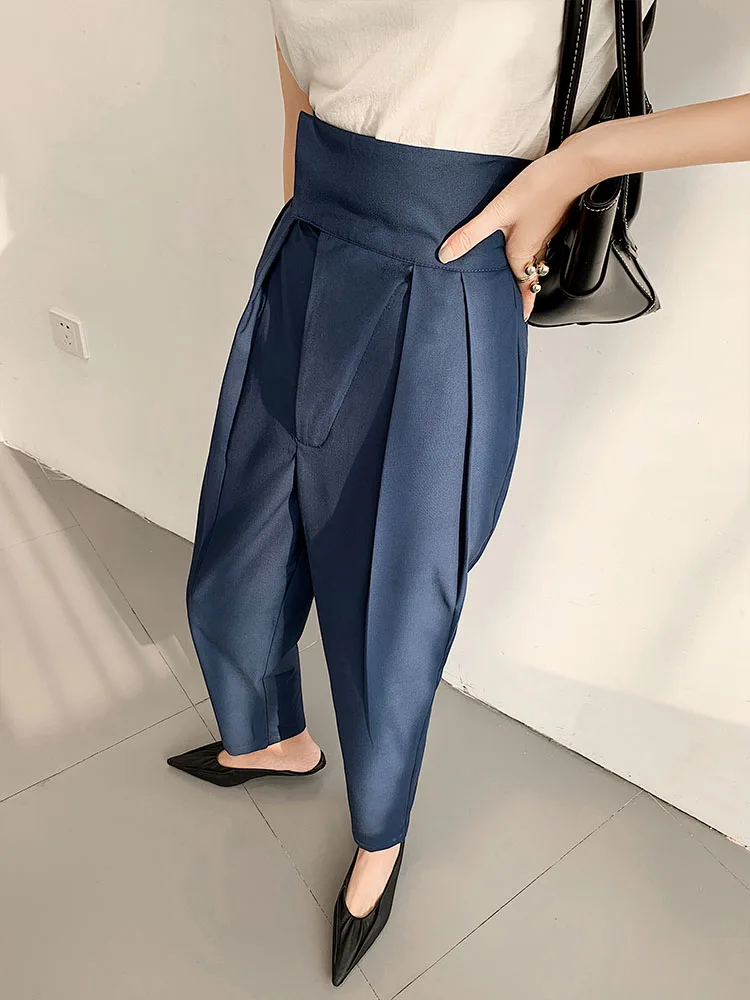 New harem pants female 2020 new high waist fold radish pants Korean fashion casual pants were thin Casual  Regular