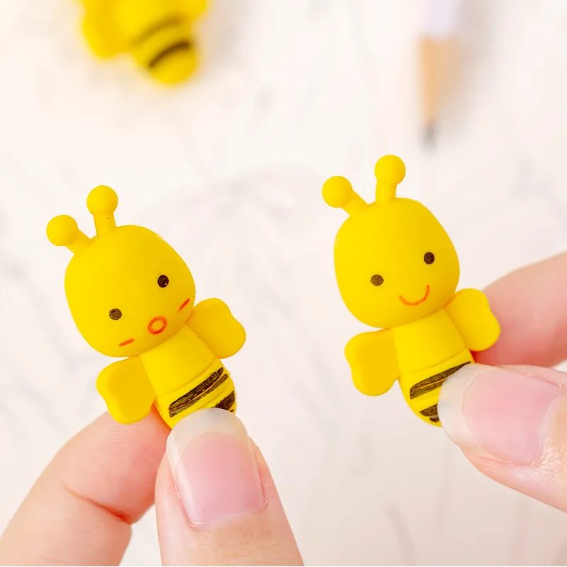 24 Pcs Bee Rubber Erasers Set Students Kids Eraser Prizes Gifts Soft Eraser Study School Supplies Stationery Wholesale