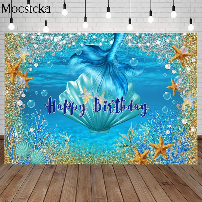 

Mermaid Tail Backdrops Underwater World Bubble Starfish Custom Birthday Photography Background Newborn Baby Shower Photo Studio