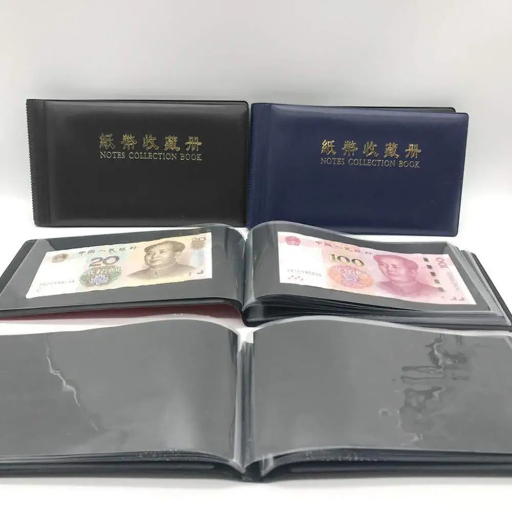20 Pockets Collection Currency Storage Cash Holders Note Money Stamps Protection Banknote Page Album Leather Ticket