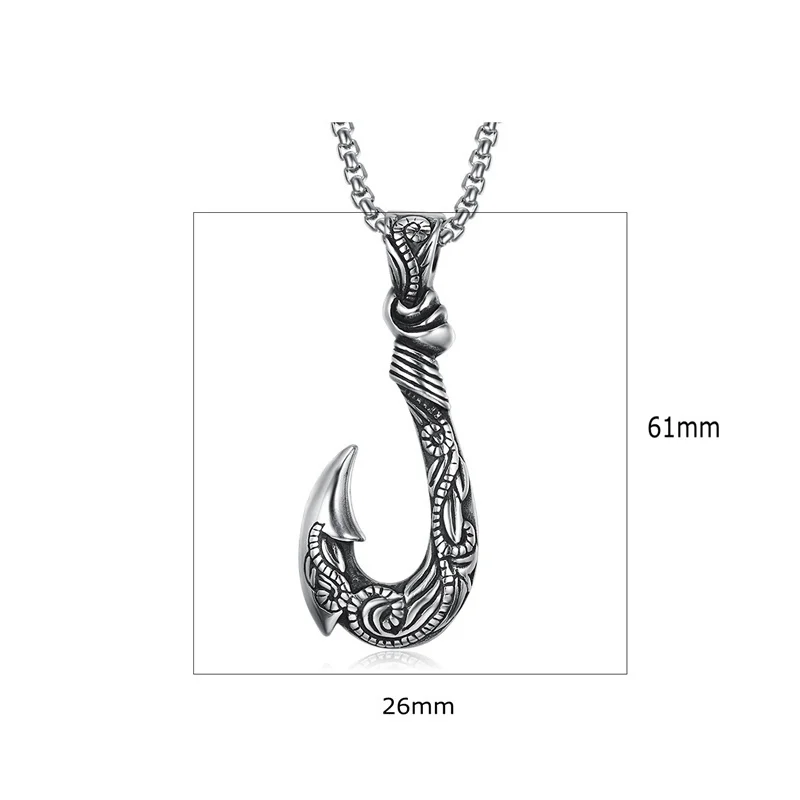 Retro Viking Fish Hook Shape Pendant Necklace Men\'s Necklace Metal Sliding Vintage Fish Hook Necklace Pendant Accessory Jewelry