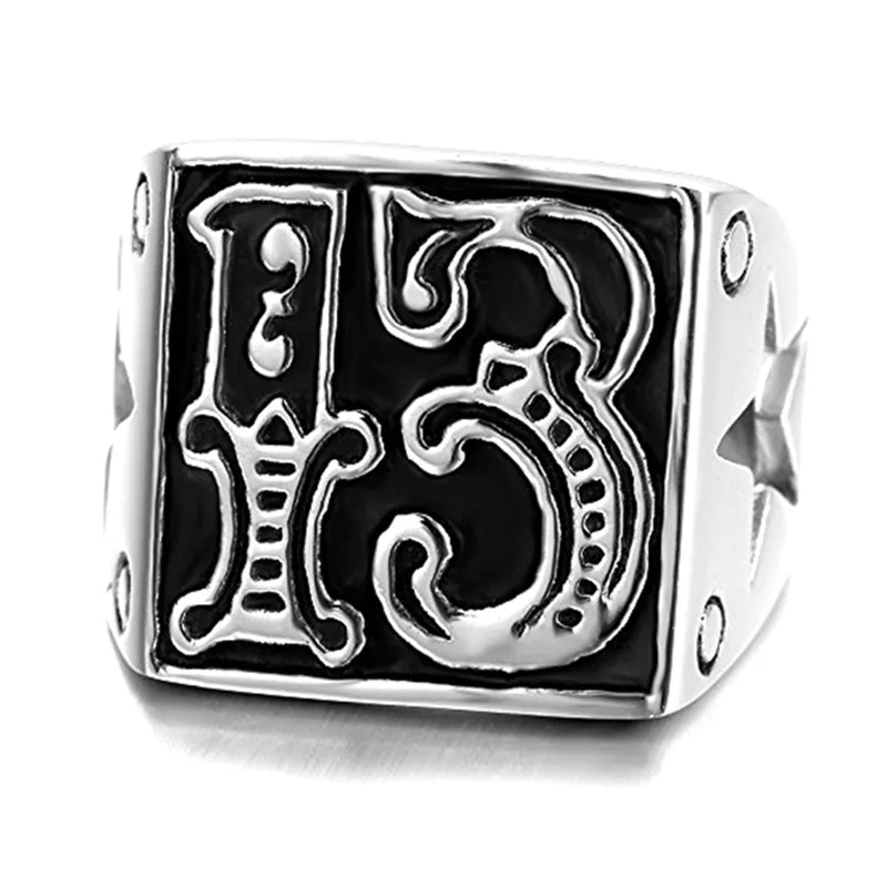 Megin D Vintage Personality Lucky Number Carved Stainless Steel Men's Rings for Father Friend Lover Fashion Design Gift Jewerly