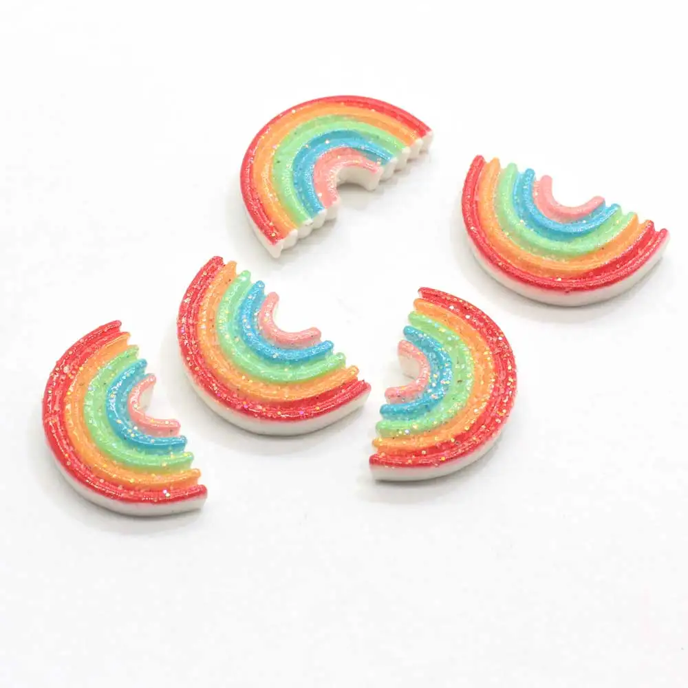 50/100/ Glitter Rainbow Flatback Flat back Resin Cabochon Kawaii Scrapbook for Kids Hair Bows Center DIY Accessories Nails DIY