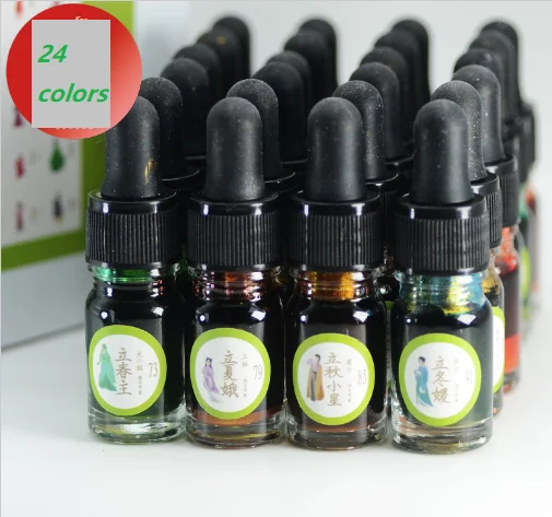 24pcs Color Ink Set With Dropper Solar Terms 2020 Edition 24 Color Gold Powder Gradual Change Pen Ink