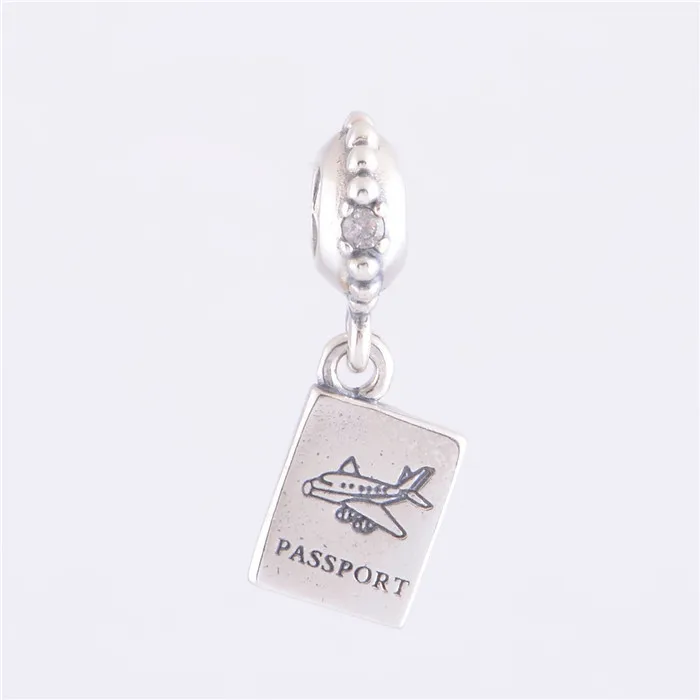 Authentic 925 Sterling Silver Passport CZ Dangle Thread Charm Beads Women Jewelry Fits Pandora Charm Bracelets & Bangle Making