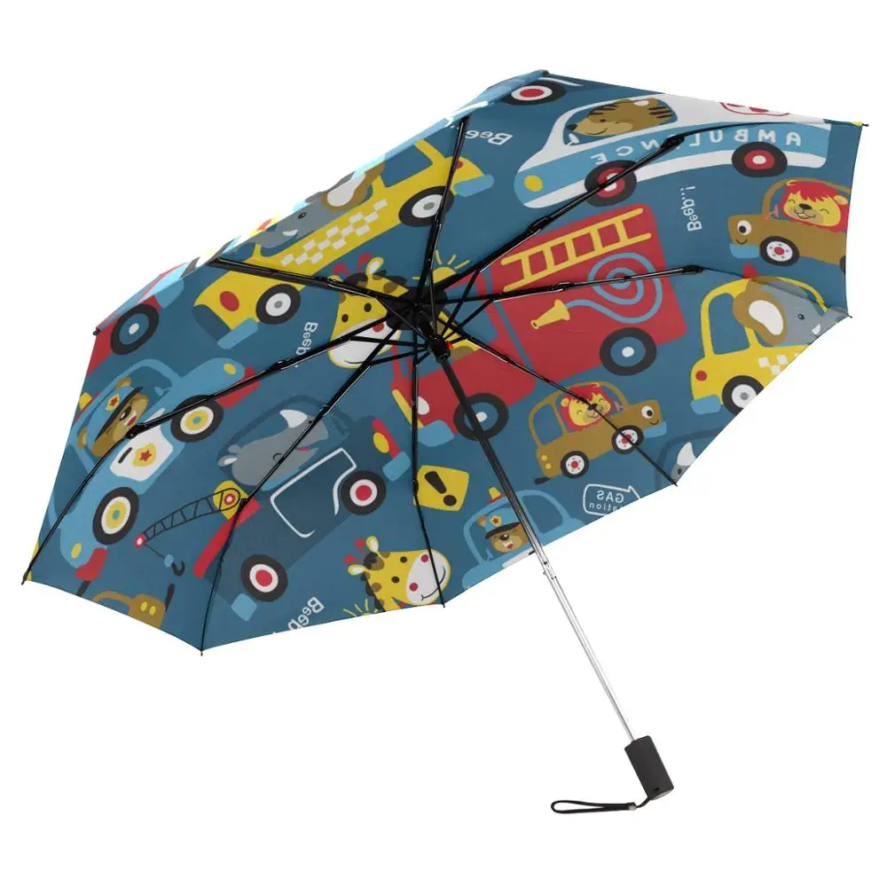 Cartoon Animals Umbrella Windproof 8 Ribs Compact Non-automatic Umbrellas Three Folding Children Lightweight Umbrella For Kids