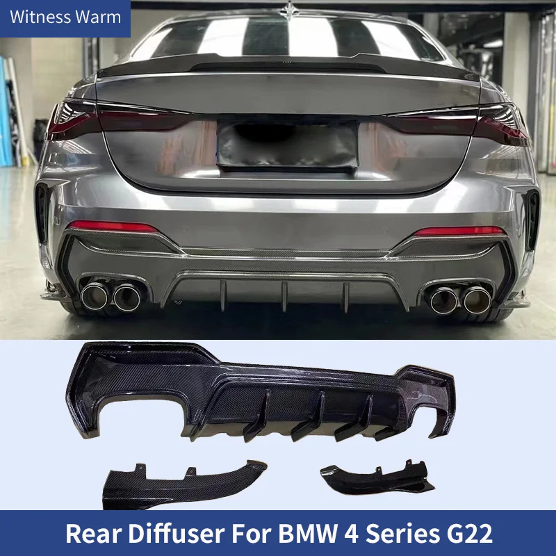 Carbon Fiber 3 PCS Car Rear Diffuser Bumper Lip Spoiler For BMW G22 G23 M440i Mtech 4 Series 2020 2021