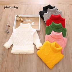 PHILOLOGY add plush pure color winter boy girl kid thick Knitted bottoming turtleneck shirts solid high collar pullover sweater