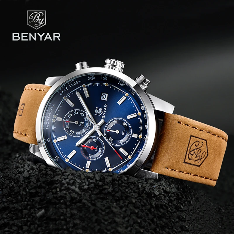 BENYAR-Reloj analógico de cuarzo para Hombre, accesorio de pulsera resistente al agua con cronógrafo, complemento Masculino deportivo de marca de