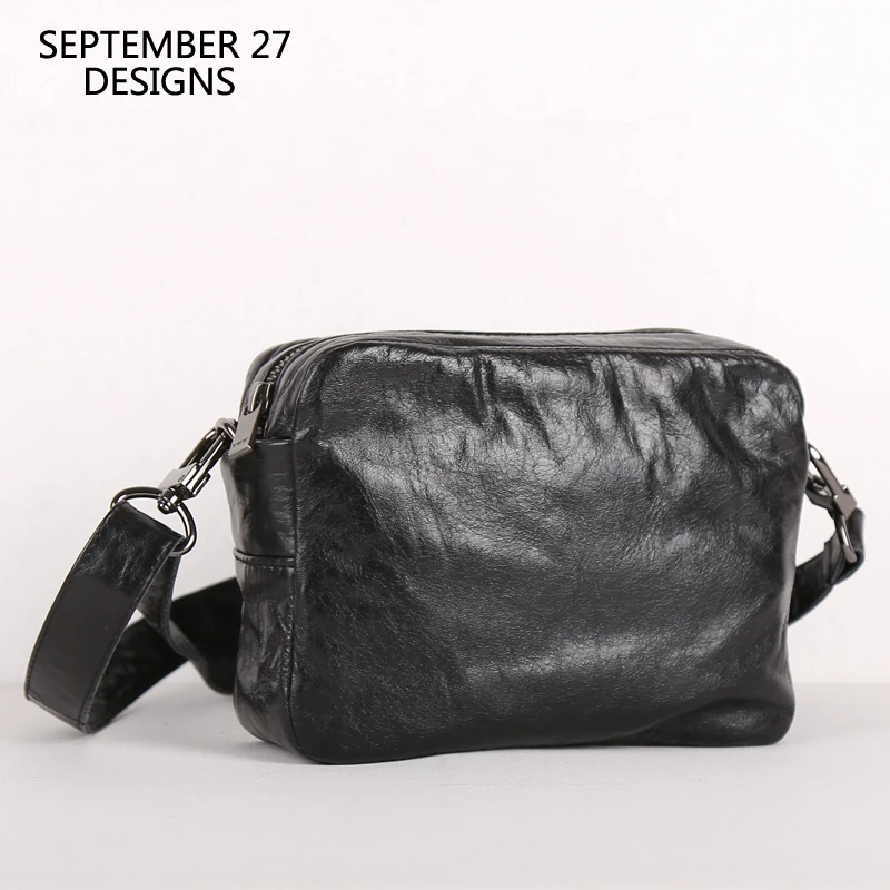 Satchels Bag Men Genuine Leather Luxury Small Messenger Shoulder Pack Oil Wax Leather Unisex Mini Storage Crossbody Bags