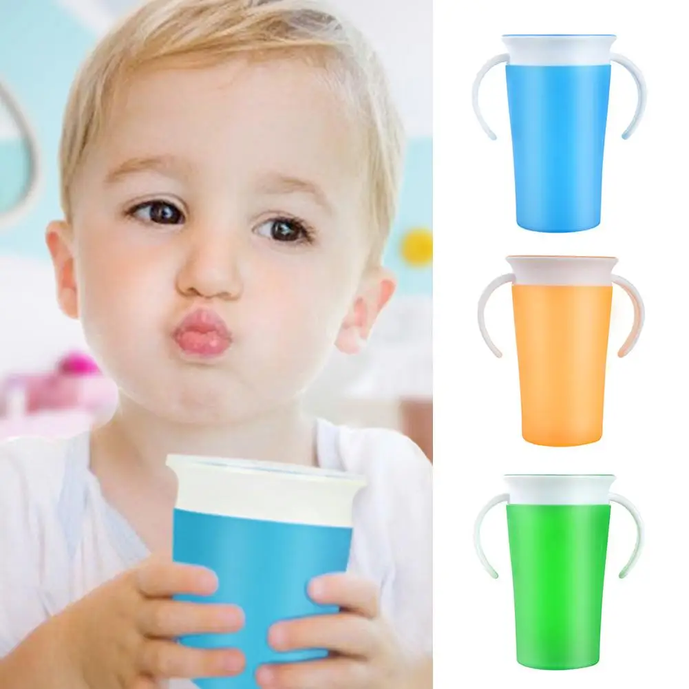 360 Degrees Can Be Rotated Baby Learning Drinking Cup with Double Handle Lid Leakproof Infants Water Cups Bottle BPA Free