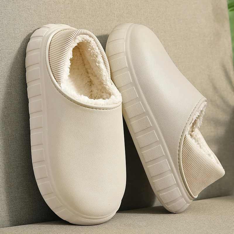 New Winter Slippers Warm Men Shoes Waterproof Women Couples Non-Slip Plush Cotton Indoor Outdoor Cozy Home Autumn