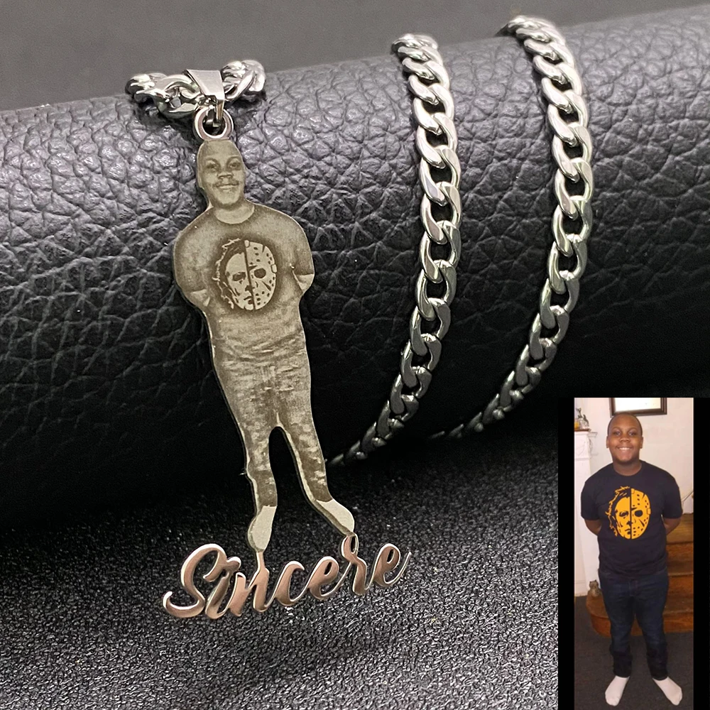 Custom Photo Necklaces Custom Name Cartoon Pendant Necklace  Personalized Photo Necklaces with Cuban Chain for Family Gifts