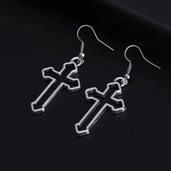 Trendy Vintage Cross Shape Dangle  Antique Silver Plated Earrings for Women Girl Retro Drop Earrings Cute Earring Jewelry Bijoux