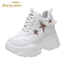 High Platform Shoes Woman 2021 Autumn Chunky Sneakers Increased 10cm Ladies Leather Shoes Trainers Zapatillas Deportivas Mujer