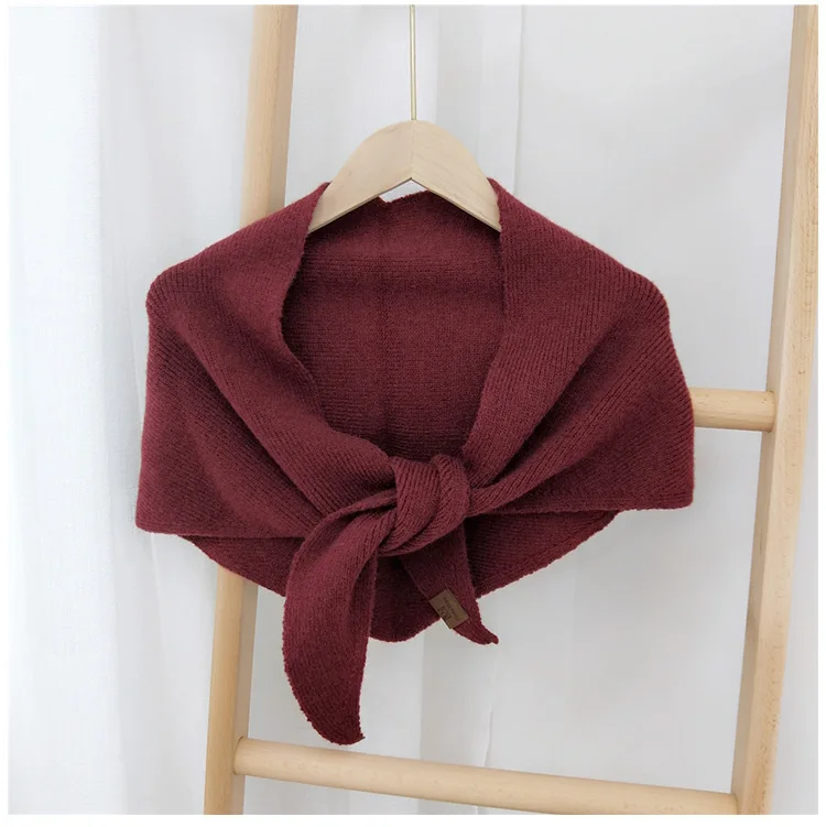 Women\'s Wool Knitted Triangle Scarf solid warm Double-Sided wear Shawl wrap  Autumn Winter Korean