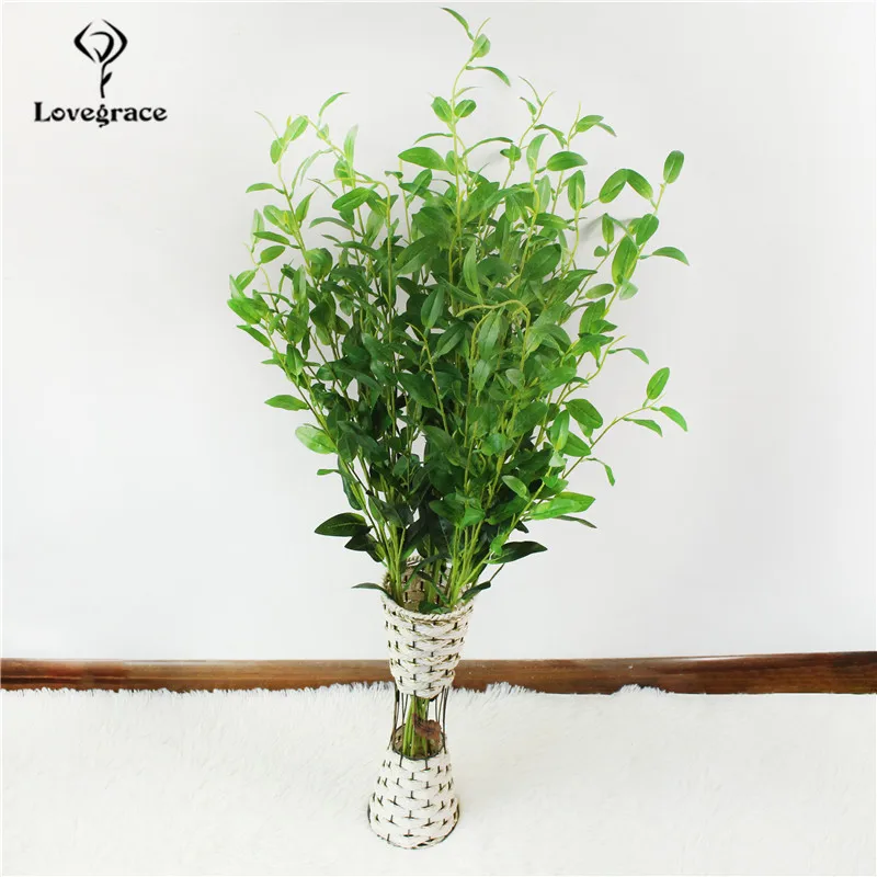 Folhas falsas artificiais de seda verde 98cm, ramos, plantas falsas, tecido falso, folhagem, decoração para casa, decoração de casamento