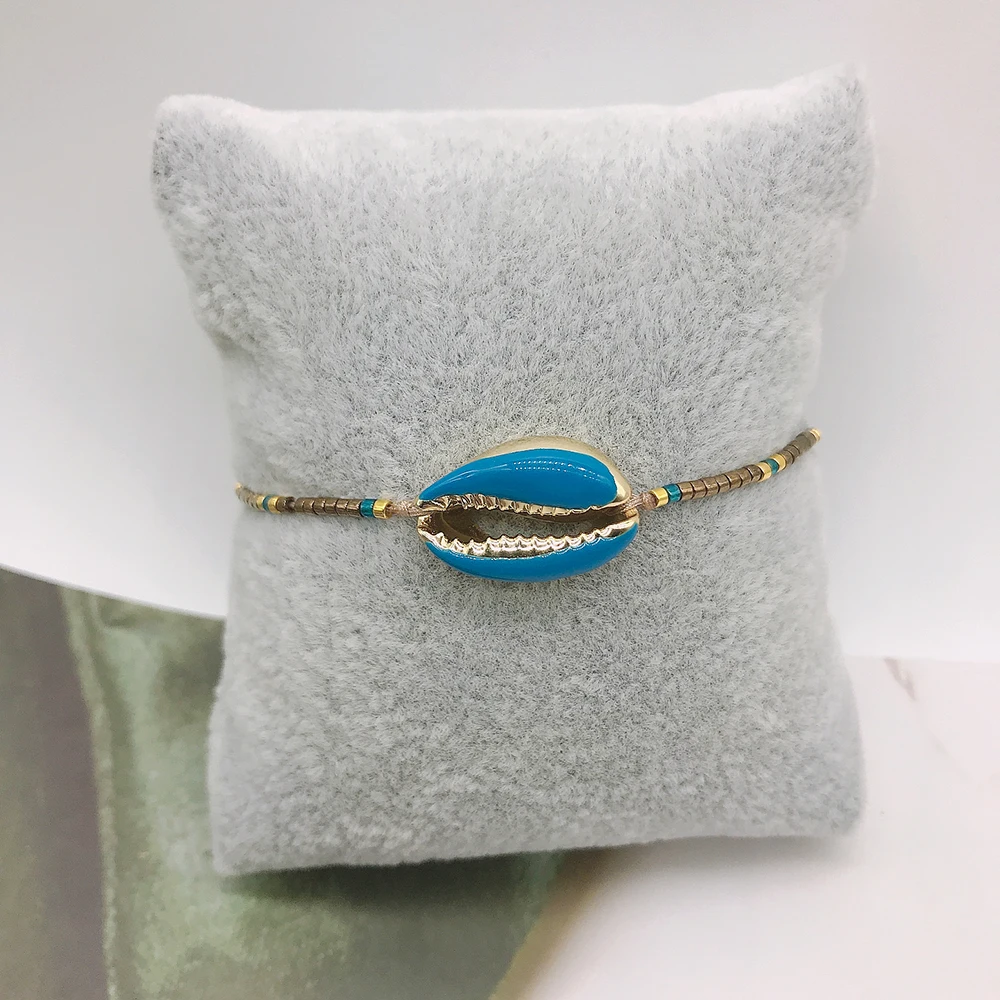 Женский браслет с голубым кристаллом BLUESTAR, 6 шт. в одном наборе, браслет ручной работы с голубым леопардовым принтом, богемные браслеты Миюки с ракушками