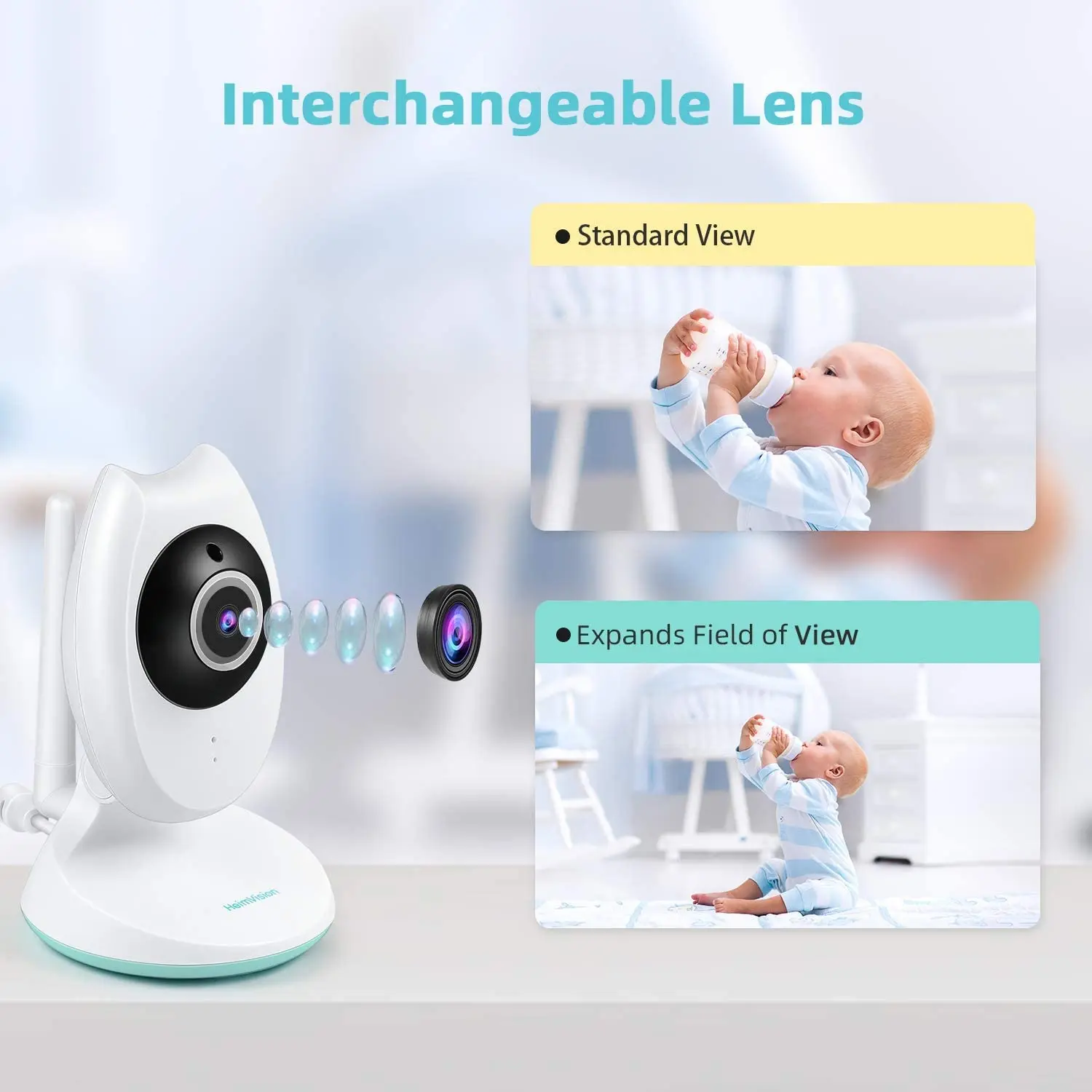 Moniteur bébé AVEN132 avec caméra, surveillance de la température, vision nocturne, mode VOX, audio bidirectionnel, écran partagé 2 pièces, 4.3 pouces, nounou