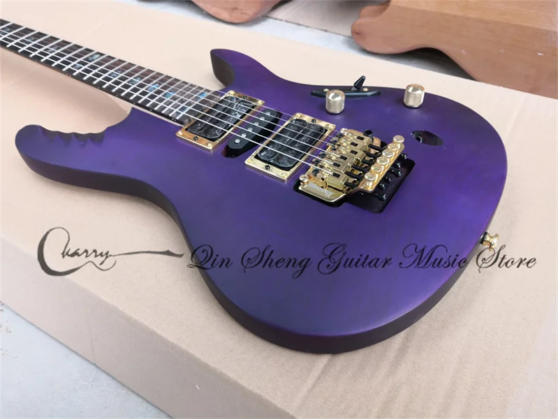 custom-made 6 string electric guitar,ultra-thin purple guitar,flamed maple veneer,groove fan fingerboard,tremolo bridge