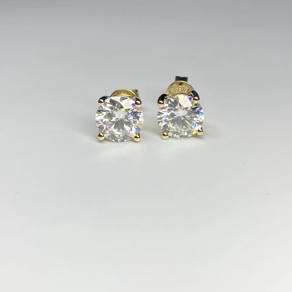 

14k Yellow Gold Earrings Round Shape 1 Carat 6.5mm VVS1 D Moissanite Diamond Stud Jewelry Women