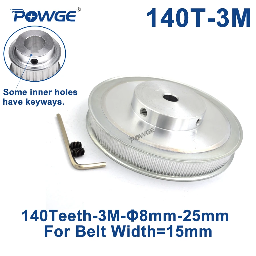 

POWGE 140 Teeth HTD 3M Synchronous Pulley Bore 8/10/12/14/15/17/19/20mm for Width 15mm 3M Timing belt HTD3M pulley 140T 140Teeth