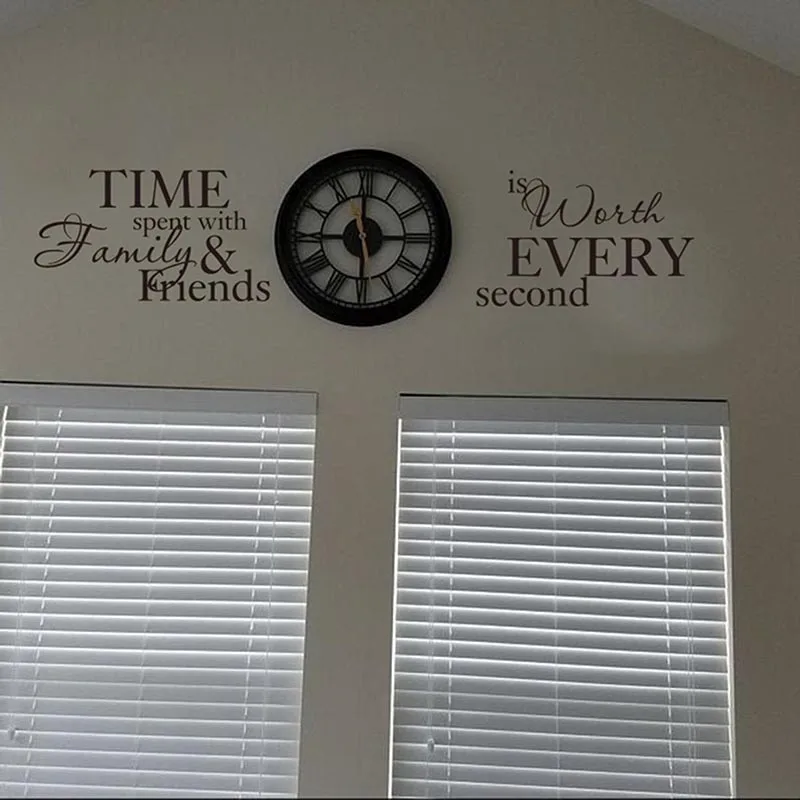 Large  Time Spent with Family is Worth Every Second  Wall Sticker Bedroom living Room Clock Time Family Love Wall Decal Vinyl
