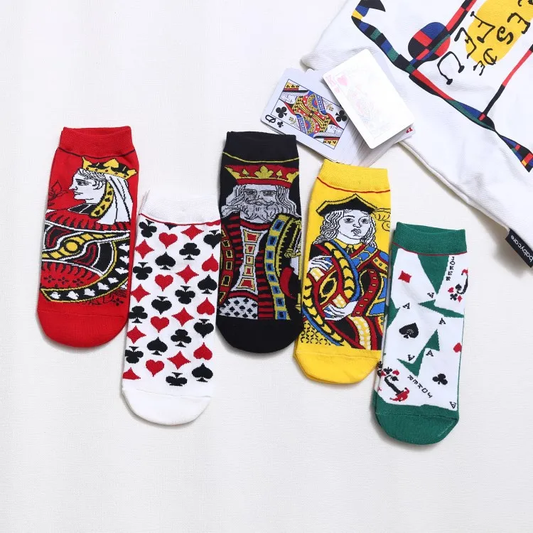 

Playing Card Socks Women Cotton Funny Cartoon Short Ankle Socks Pack Girls Harajuku Sock Set Woman Soks Streetwear 5 Pairs 1 Lot