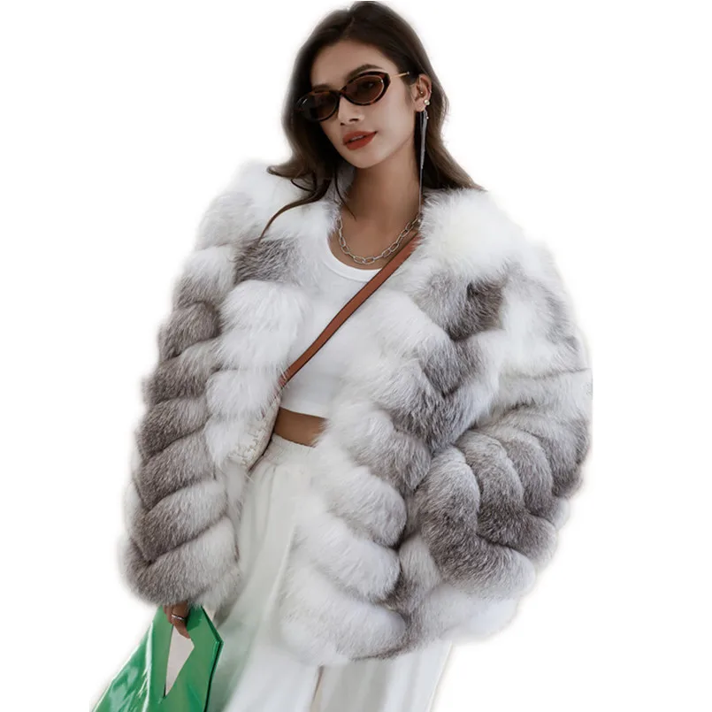 Fashion Winter Warm Female Real Fox Fur Coat Fluffy Outdoor Thick Jackets Custom Made Clothing