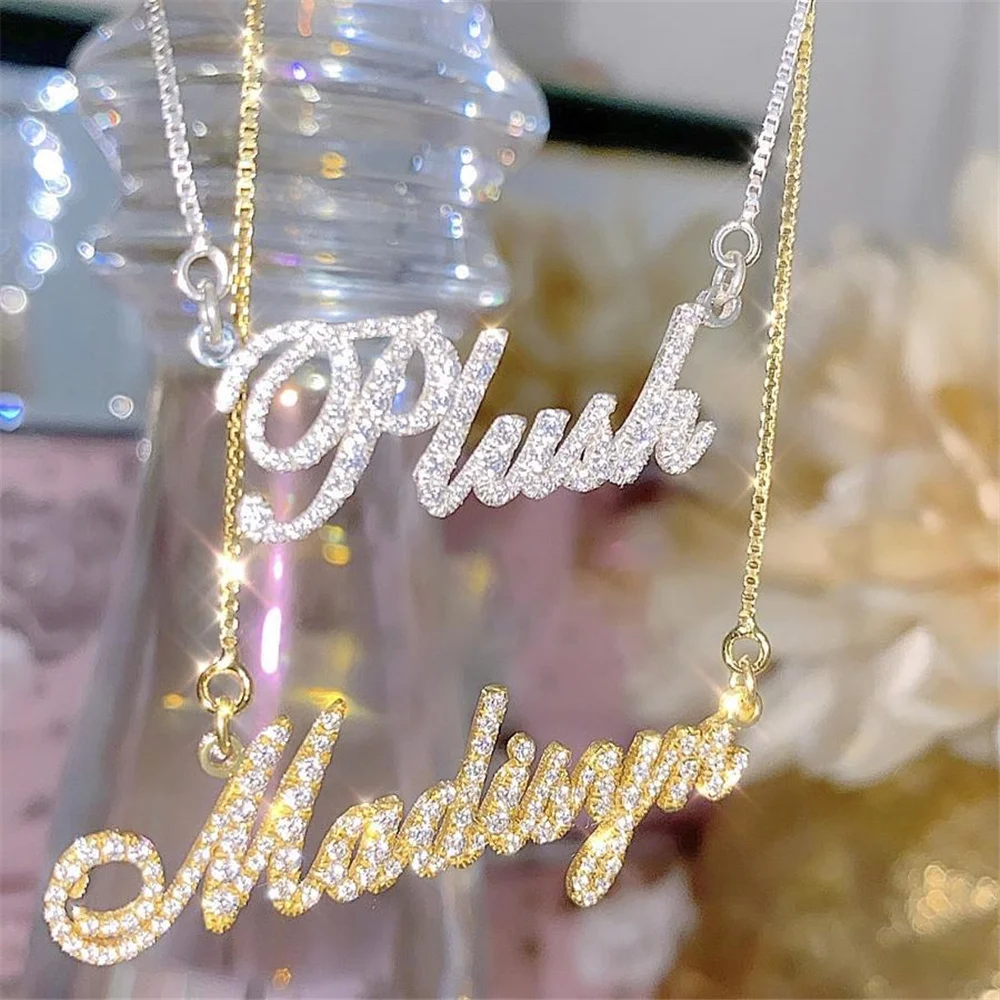 Colorfast Custom Name Necklace Crystal Name Necklace Stainless Steel Name Women Jewelry Personalized Women Gift Dropshipping