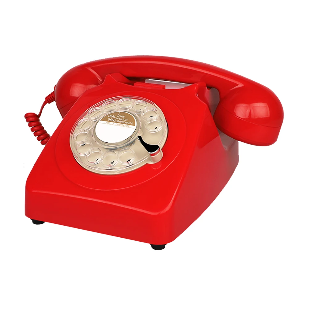 Corded Telephone,Red Retro Phones,1960s\' Old Fashion Landline Phones Vintage Rotary Dial Phone for Home Office Shops Art Decor