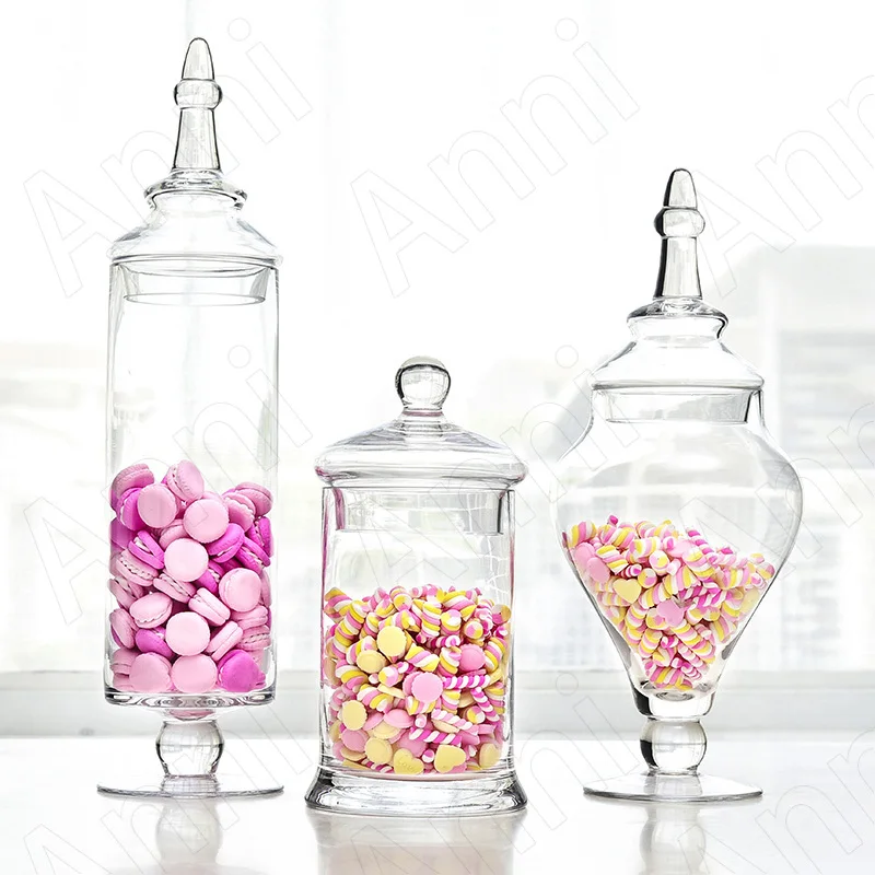 

European Clear Glass Glass Bottle Creative Coffee Table Tall Candy Snack Storage Jar with Lid Grain Dispenser Wedding Decoration