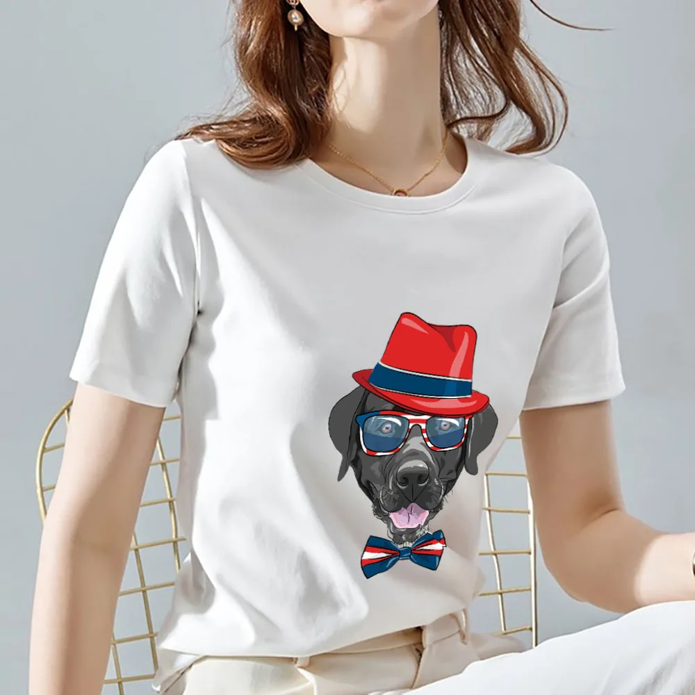 

Women's T-shirt Casual Trendy Cool Skateboard Puppy Pattern Printed Wild Commuter Slim O-neck Comfortable Soft White Ladies Top