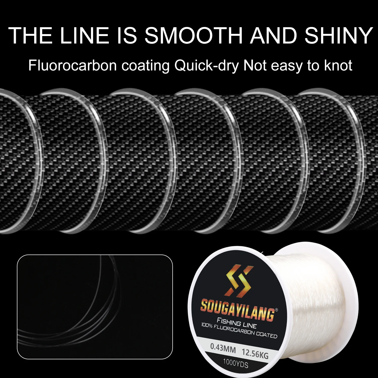 Sougayilang Sink Fluorocarbon Fishing Line 200/500/1000yds Monofilament Carp Fishing Lines Leader Japanese Carbon Fiber Line